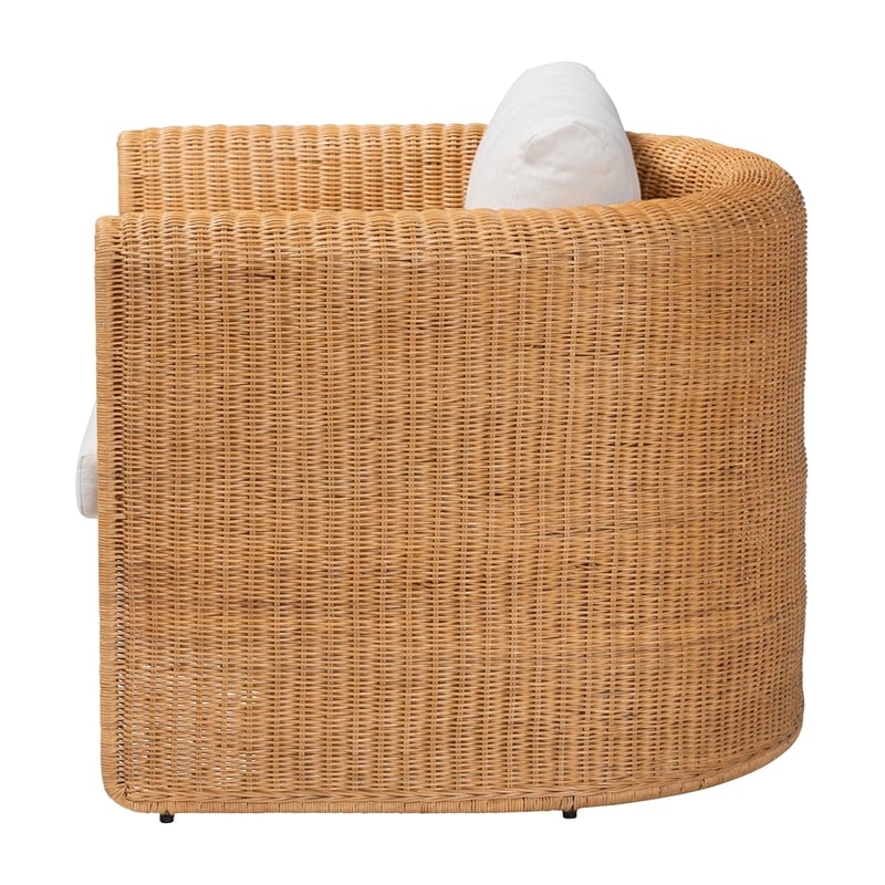 bali & pari Carina Natural Rattan Armchair with Cushion - Handwoven Lounge Chair