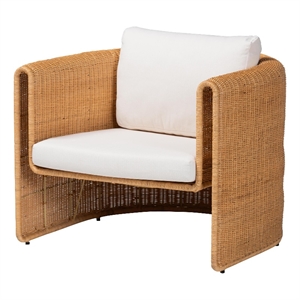 bali & pari Carina Natural Rattan Armchair with Cushion - Handwoven Lounge Chair