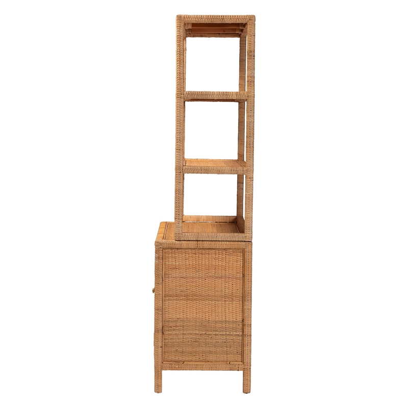 bali & pari Mortis Natural Rattan Display Shelf with 2-Door Storage Cabinet