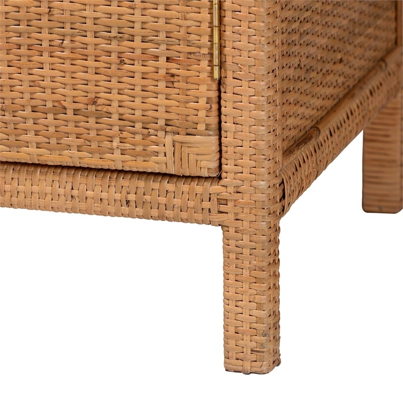 bali & pari Mortis Natural Rattan Display Shelf with 2-Door Storage Cabinet