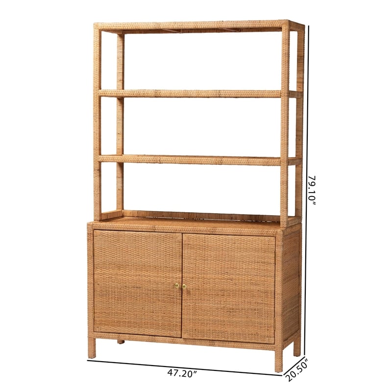 bali & pari Mortis Natural Rattan Display Shelf with 2-Door Storage Cabinet