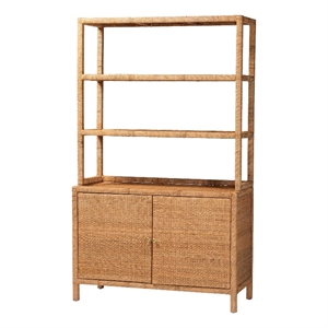 bali & pari Mortis Natural Rattan Display Shelf with 2-Door Storage Cabinet