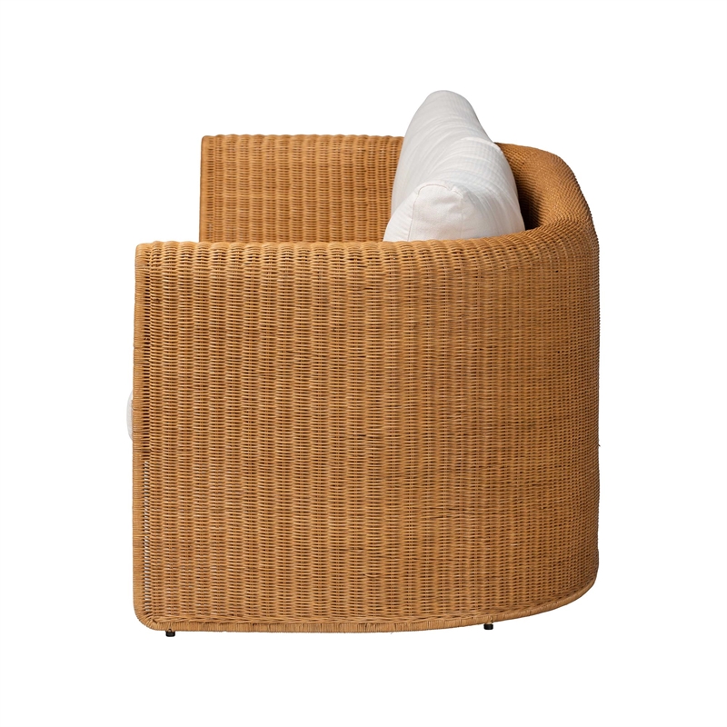 bali & pari Carina Natural Rattan Sofa with Cushion - Handwoven 3-Seater Couch