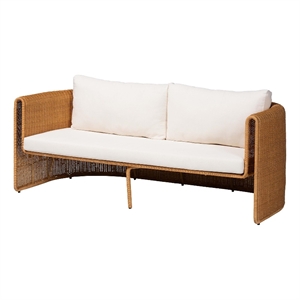 bali & pari Carina Natural Rattan Sofa with Cushion - Handwoven 3-Seater Couch