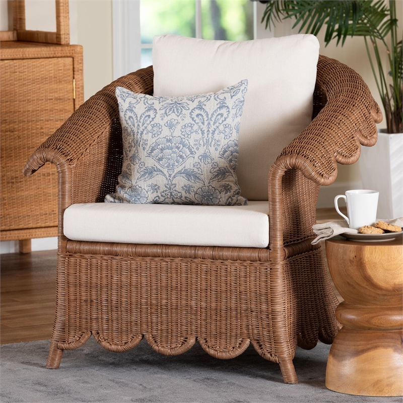 bali & pari Detta Natural Rattan Armchair - Handwoven Wicker Chair