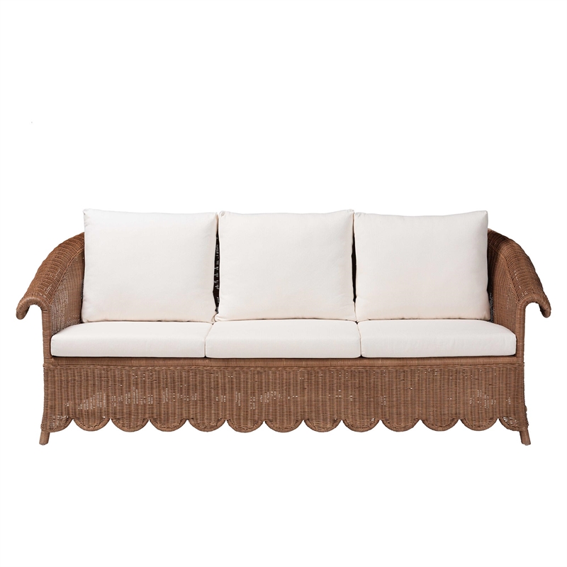 bali & pari Detta Natural Rattan Sofa with Cushion - Handwoven Wicker Settee