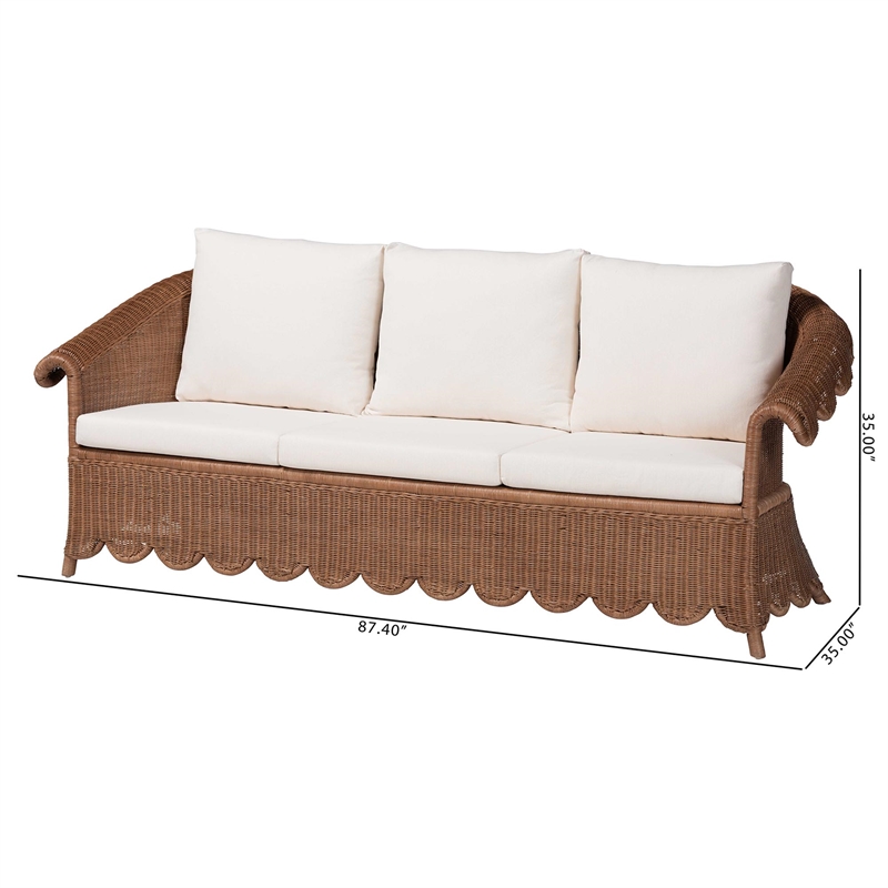 bali & pari Detta Natural Rattan Sofa with Cushion - Handwoven Wicker Settee