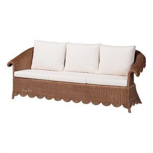 bali & pari Detta Natural Rattan Sofa with Cushion - Handwoven Wicker Settee