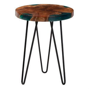 bali & pari Anan Teak Wood Epoxy Resin End Table Round Live Edge Side Table