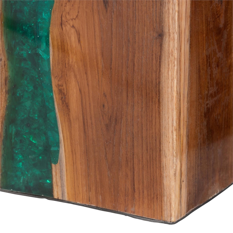 bali & pari Anan Teak Wood Epoxy Resin End Table Live Edge Cube Side Table