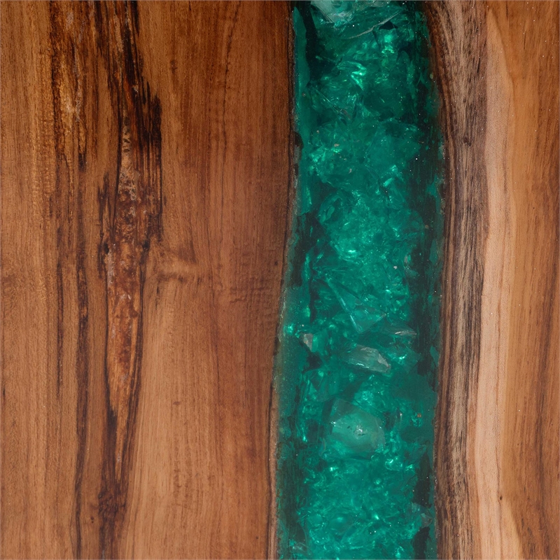 bali & pari Anan Teak Wood Epoxy Resin End Table Live Edge Cube Side Table