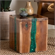 bali & pari Anan Teak Wood Epoxy Resin End Table Live Edge Cube Side Table