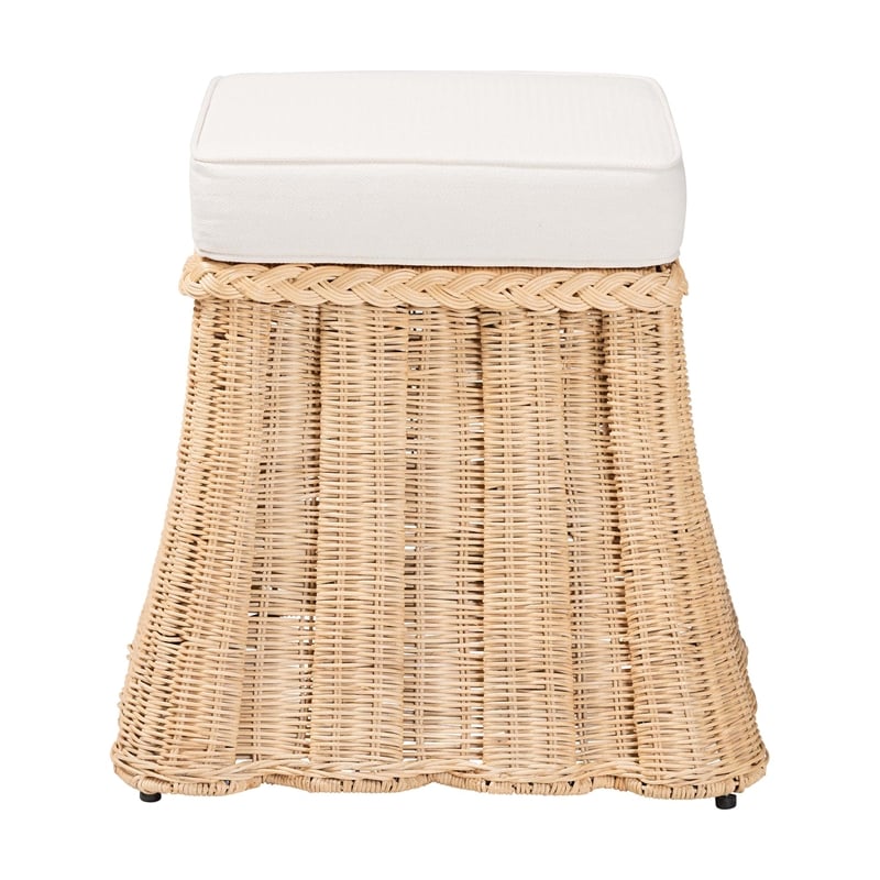 bali & pari Rotem Natural Rattan Ottoman with Cushion