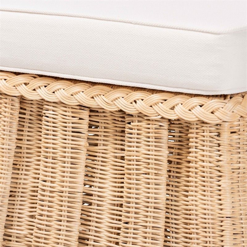 bali & pari Rotem Natural Rattan Ottoman with Cushion