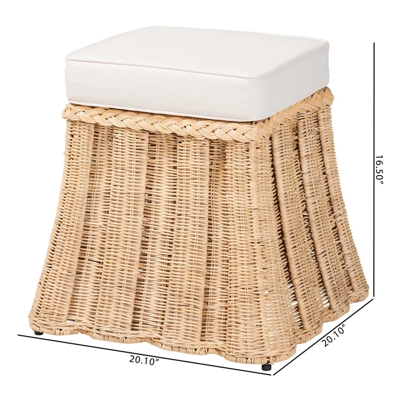 bali & pari Rotem Natural Rattan Ottoman with Cushion