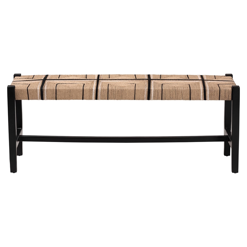 bali & pari Prita Woven Paper Loom Bench with Mahogany Wood Frame Black