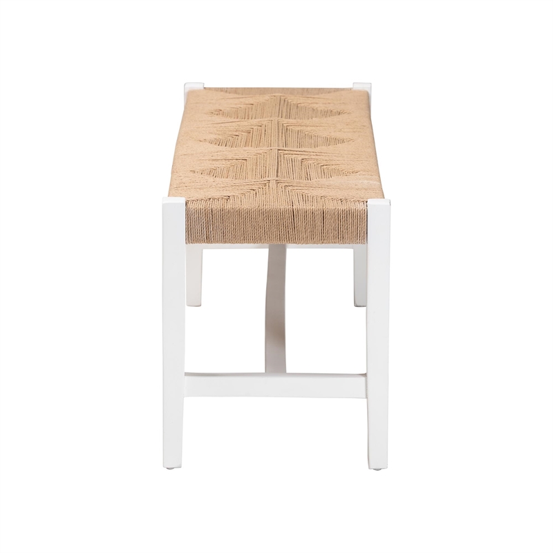bali & pari Prita Woven Paper Loom Bench with Mahogany Wood Frame White