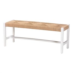 bali & pari Prita Woven Paper Loom Bench with Mahogany Wood Frame White