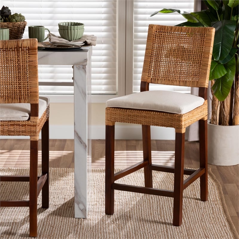 bali & pari Lesia Natural Rattan Counter Stool with Cushion