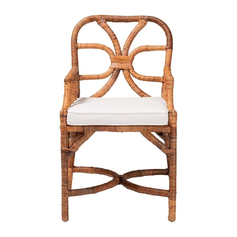 bali & pari Alondra Natural Rattan Dining Chair Handwoven Wicker Accent Chair