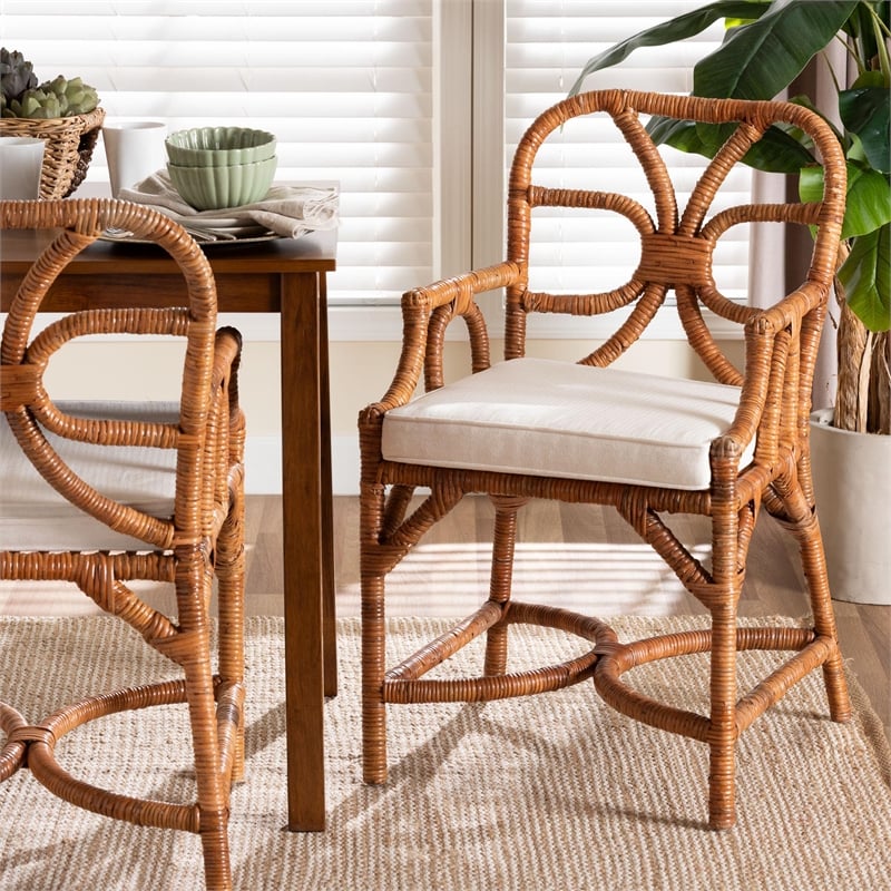 bali & pari Alondra Natural Rattan Dining Chair Handwoven Wicker Accent Chair