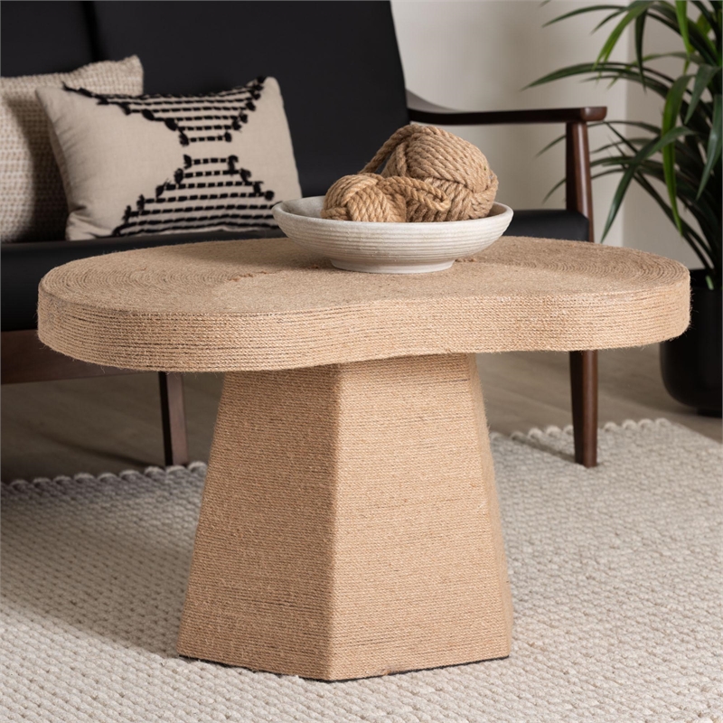 bali & pari Lenka Natural Jute Coffee Table Textured Handwoven Cocktail Table