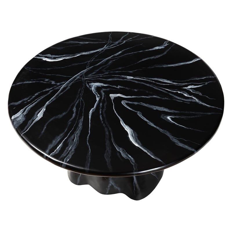bali & pari Aponi Marbled Resin Coffee Table Sculptural Center Table Black