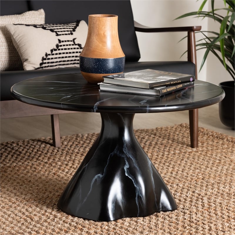 bali & pari Aponi Marbled Resin Coffee Table Sculptural Center Table Black