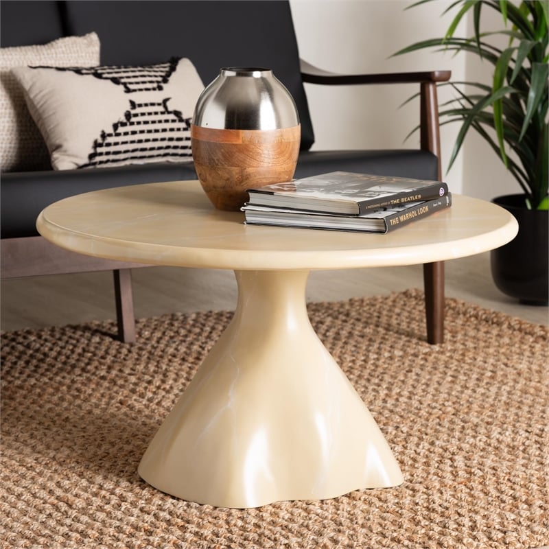 bali & pari Aponi Marbled Resin Coffee Table Sculptural Center Table Cream