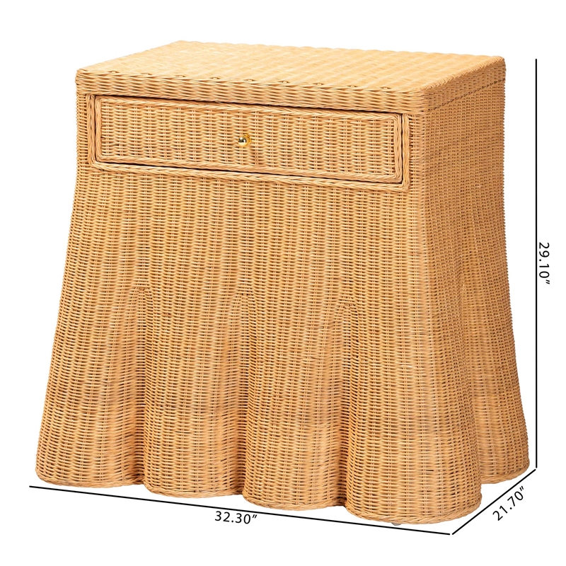 bali & pari Chica Scalloped Natural Rattan Console Table with Drawer