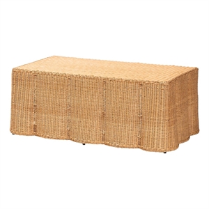 bali & pari Palm Scalloped Rattan Coffee Table Light Honey