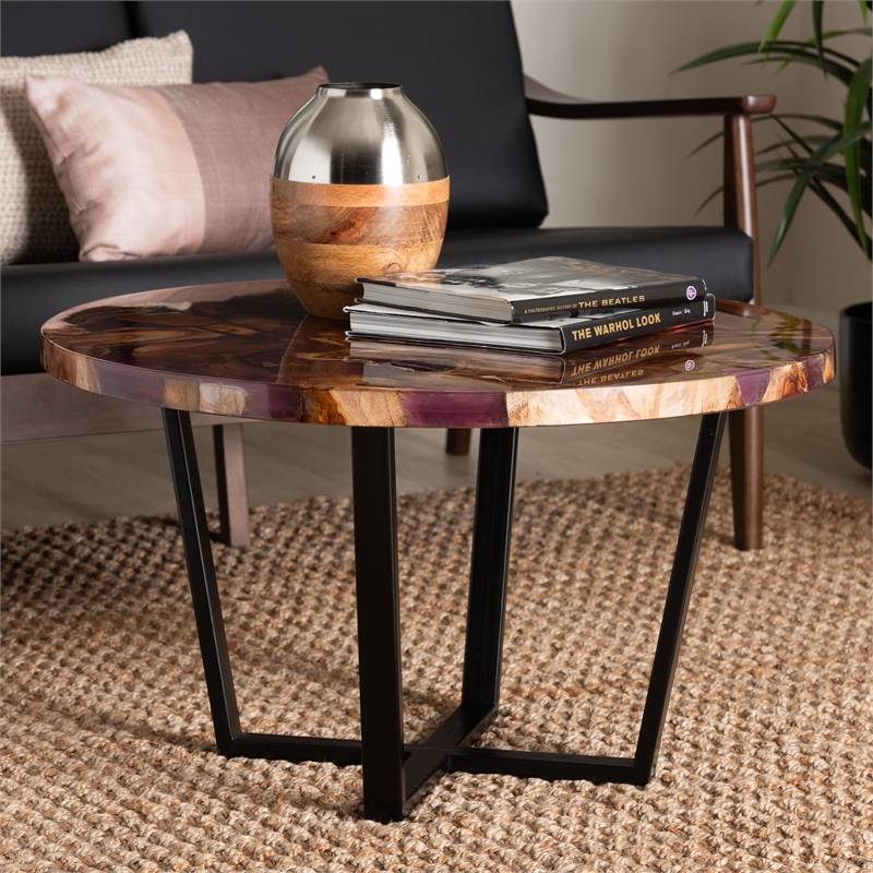 bali & pari Apio Round Wood Epoxy Resin Coffee Table
