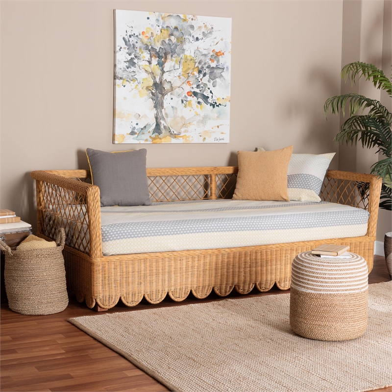 bali & pari Teresa Natural Rattan Daybed Handwoven Sofa Bed Frame Twin