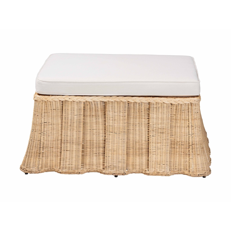 bali & pari Rotem Natural Rattan Ottoman with Cushion