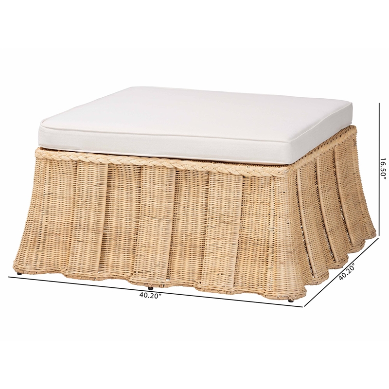 bali & pari Rotem Natural Rattan Ottoman with Cushion