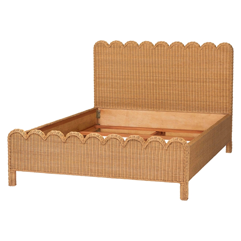 bali & pari Maritza Scalloped Natural Rattan Bed Frame Queen