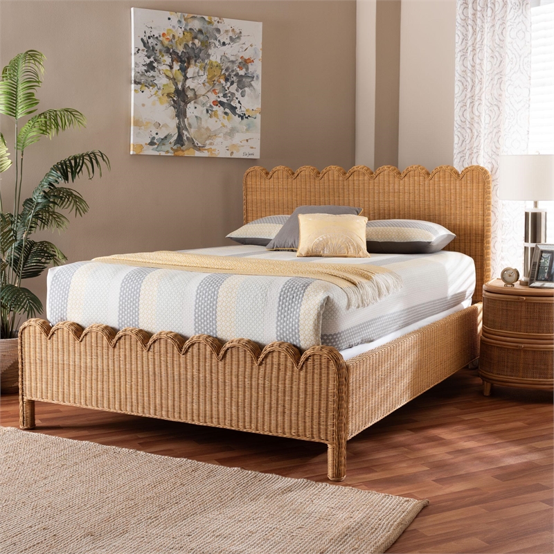bali & pari Maritza Scalloped Natural Rattan Bed Frame Queen