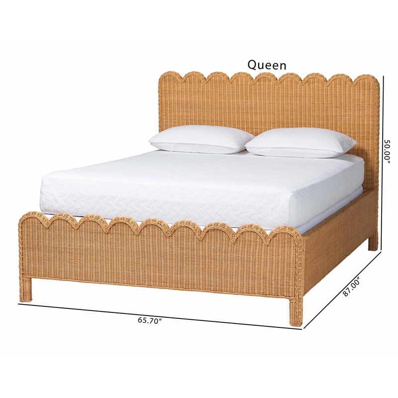 bali & pari Maritza Scalloped Natural Rattan Bed Frame King