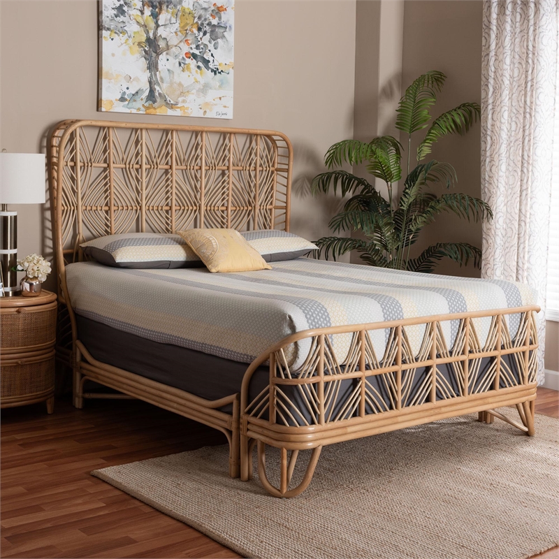 bali & pari Hadley Natural Rattan Bed Frame Queen