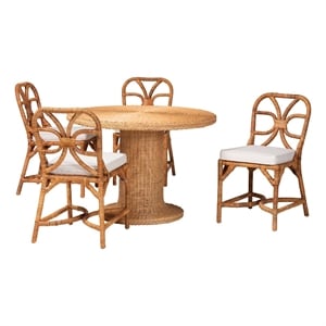 bali & pari Wilmer 5-Piece Rattan Dining Set Round Wicker Table Light Honey