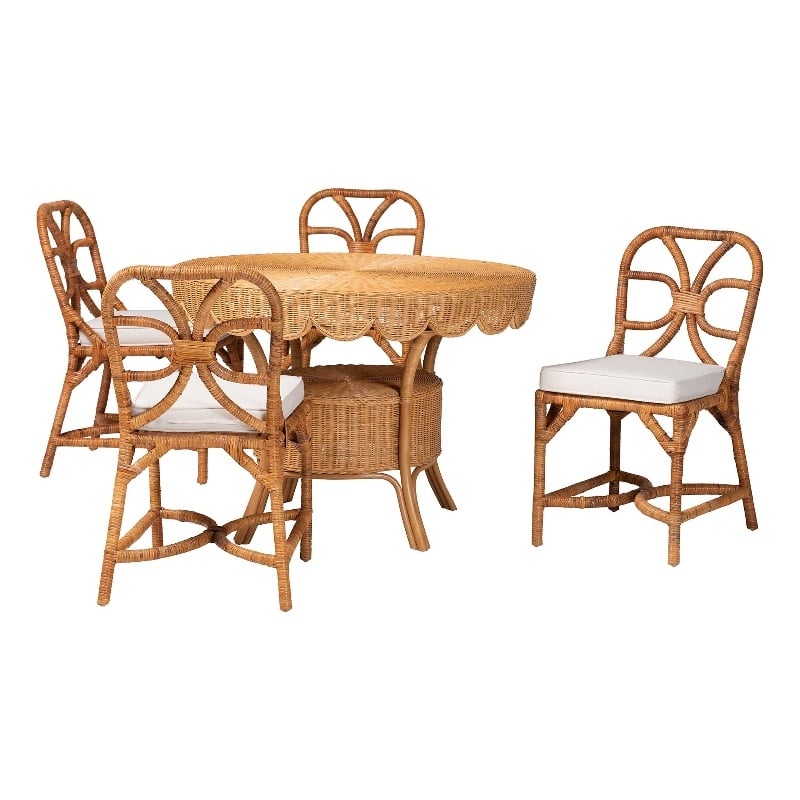 bali & pari Trenton 5-Piece Rattan Dining Set Round Wicker Table Light Honey