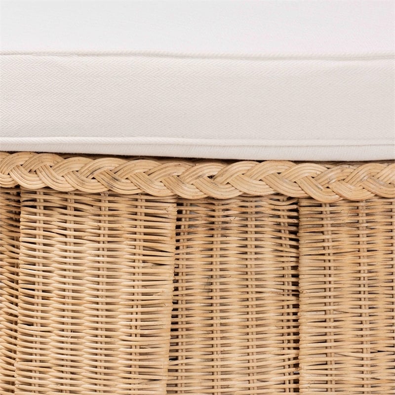 bali & pari Ying Round Natural Rattan Ottoman with Cushion