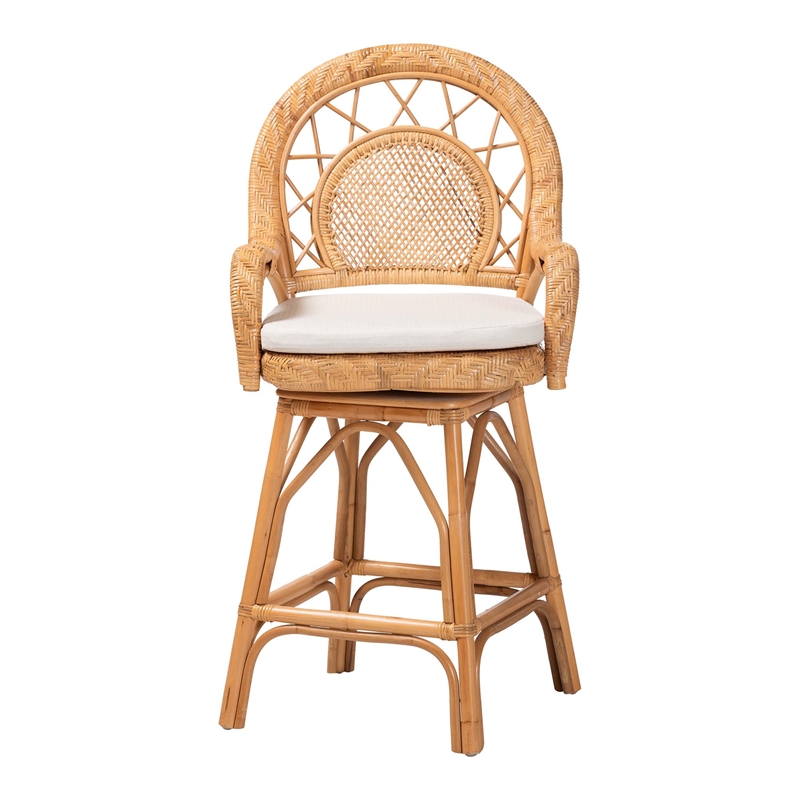 bali & pari Adam Natural Rattan Counter Stool with Cushion
