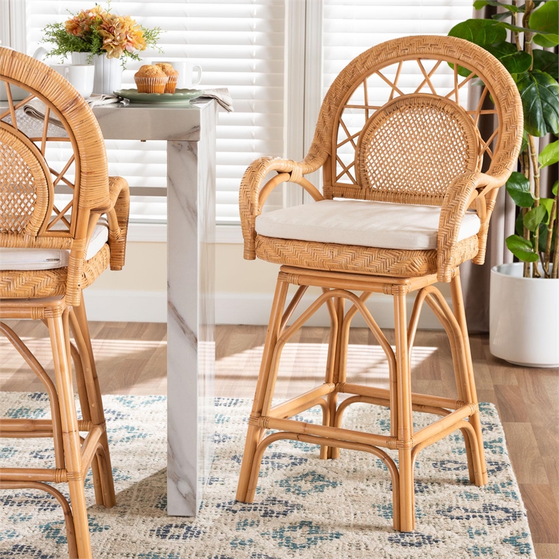 bali & pari Adam Natural Rattan Counter Stool with Cushion