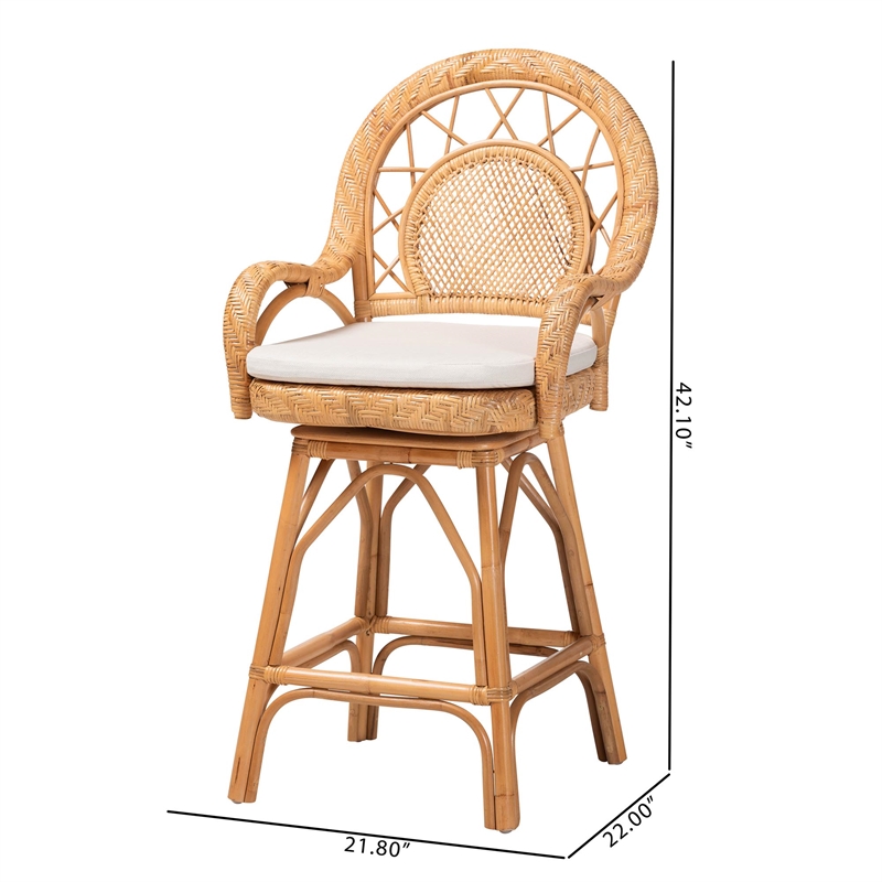 bali & pari Adam Natural Rattan Counter Stool with Cushion