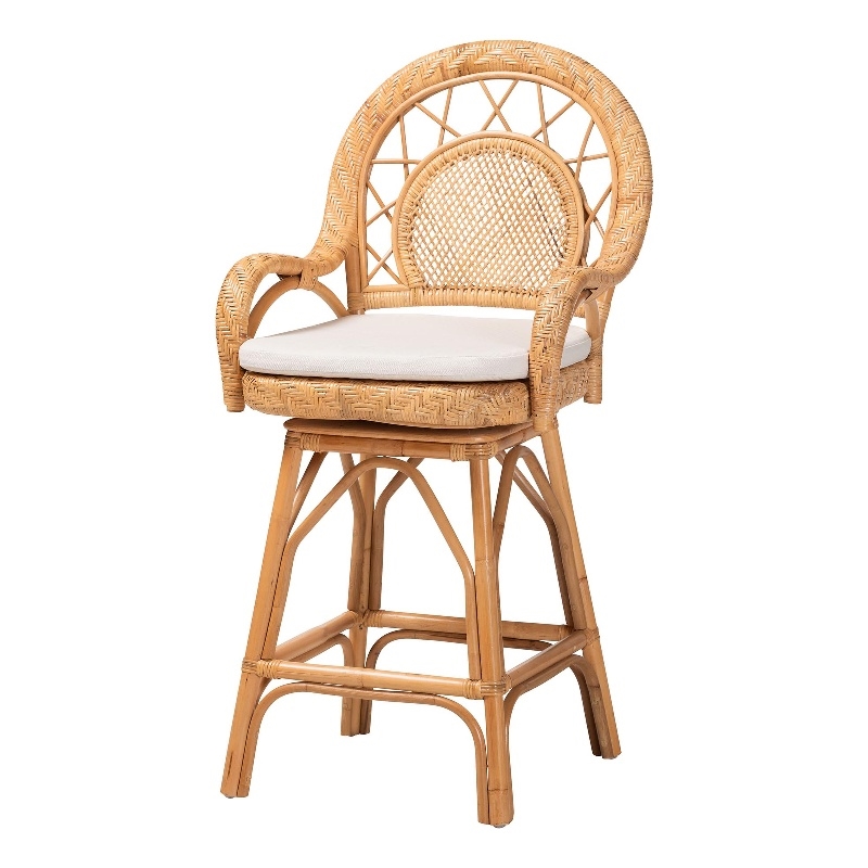 bali & pari Adam Natural Rattan Counter Stool with Cushion