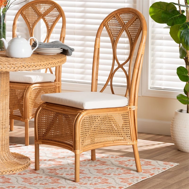 bali & pari Elsa Natural Rattan Dining Chair Handcrafted Wicker Side Chair