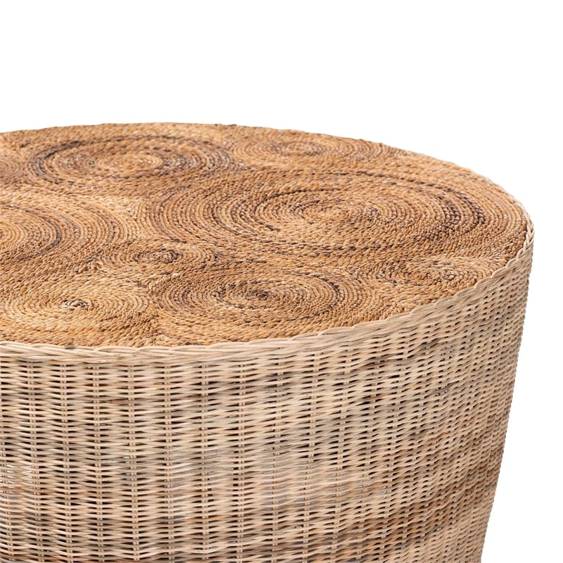 bali & pari Hosanna Natural Rattan Coffee Table Handwoven Wicker Accent Table