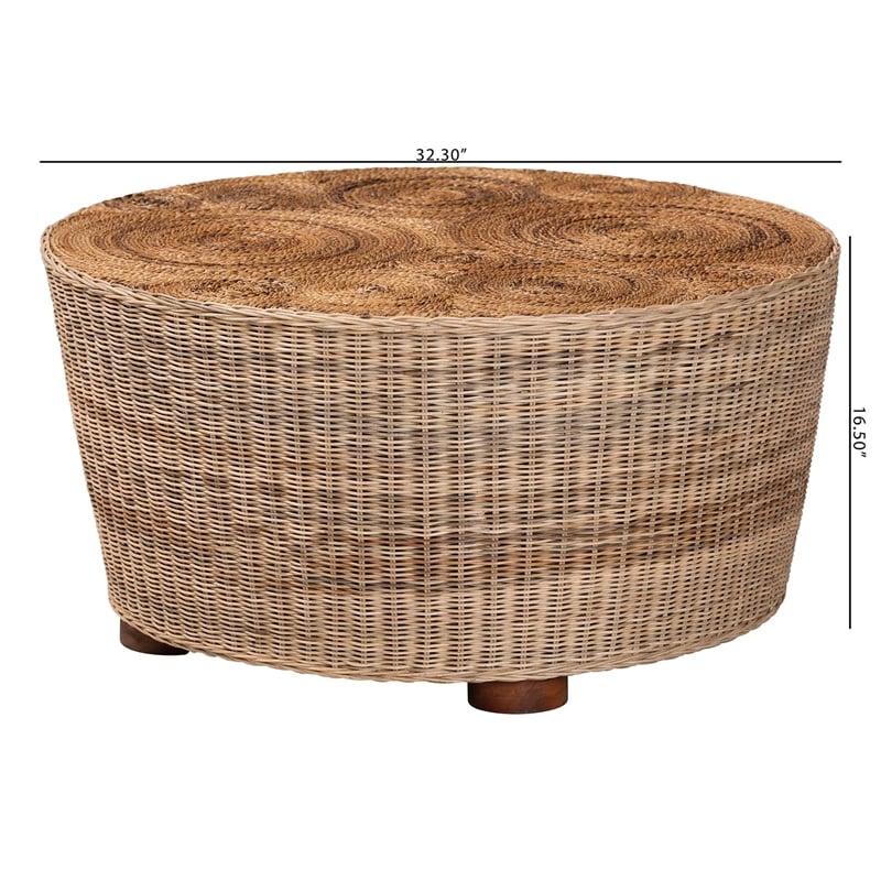 bali & pari Hosanna Natural Rattan Coffee Table Handwoven Wicker Accent Table