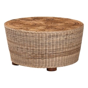 bali & pari Hosanna Natural Rattan Coffee Table Handwoven Wicker Accent Table